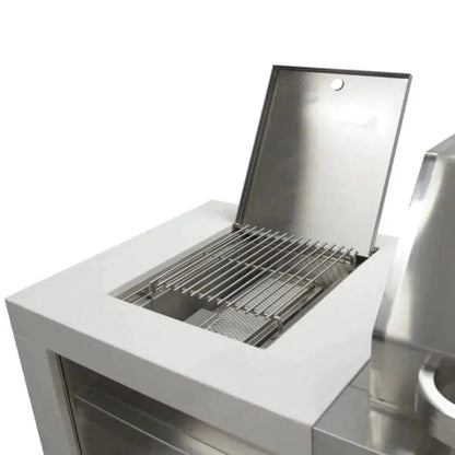 Mont Alpi Deluxe 400 106" Stainless Steel 4-Burner Gas Island Grill With Infrared Side/Rear Burners, Rotisserie Kit, and 45 Degree Corners