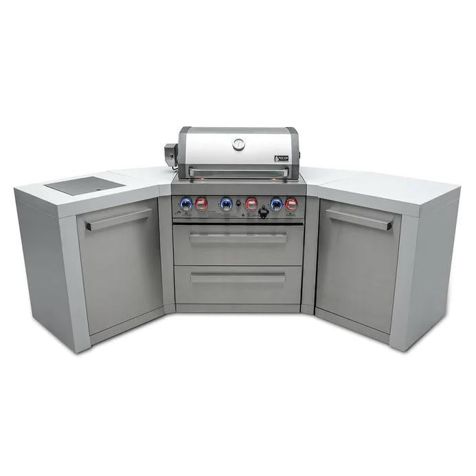 Mont Alpi Deluxe 400 106" Stainless Steel 4-Burner Gas Island Grill With Infrared Side/Rear Burners, Rotisserie Kit, and 45 Degree Corners