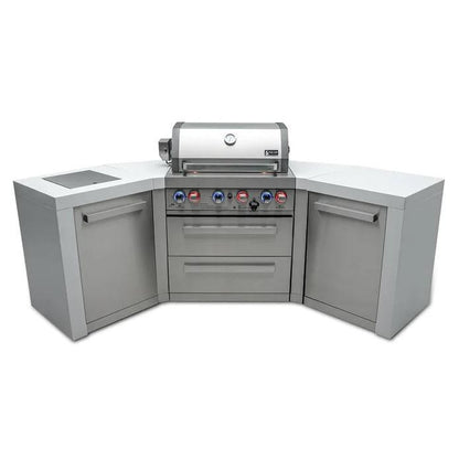 Mont Alpi Deluxe 400 106" Stainless Steel 4-Burner Gas Island Grill With Infrared Side/Rear Burners, Rotisserie Kit, and 45 Degree Corners
