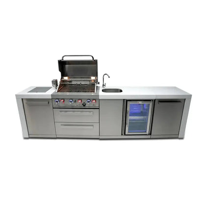 Mont Alpi Deluxe 400 120" Stainless Steel 4-Burner Gas Island Grill With Infrared Side/Rear Burners, Rotisserie Kit and Beverage Center