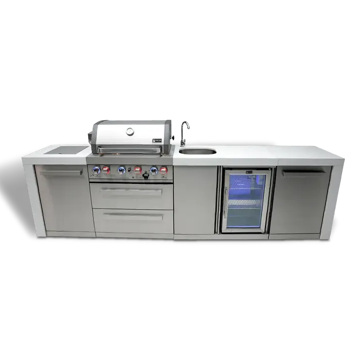 Mont Alpi Deluxe 400 120" Stainless Steel 4-Burner Gas Island Grill With Infrared Side/Rear Burners, Rotisserie Kit and Beverage Center