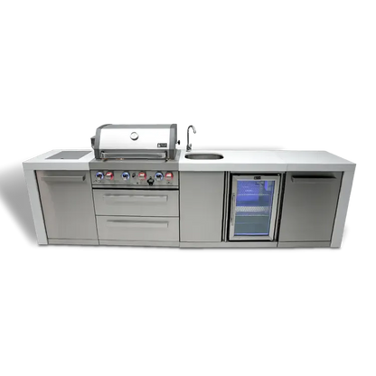 Mont Alpi Deluxe 400 120" Stainless Steel 4-Burner Gas Island Grill With Infrared Side/Rear Burners, Rotisserie Kit and Beverage Center