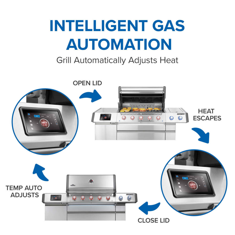 Napoleon Prestige PRO 665 Elite 77" 5 Main Burners Freestanding Propane Gas Grill With Smart Technology & Electric Smoker Box