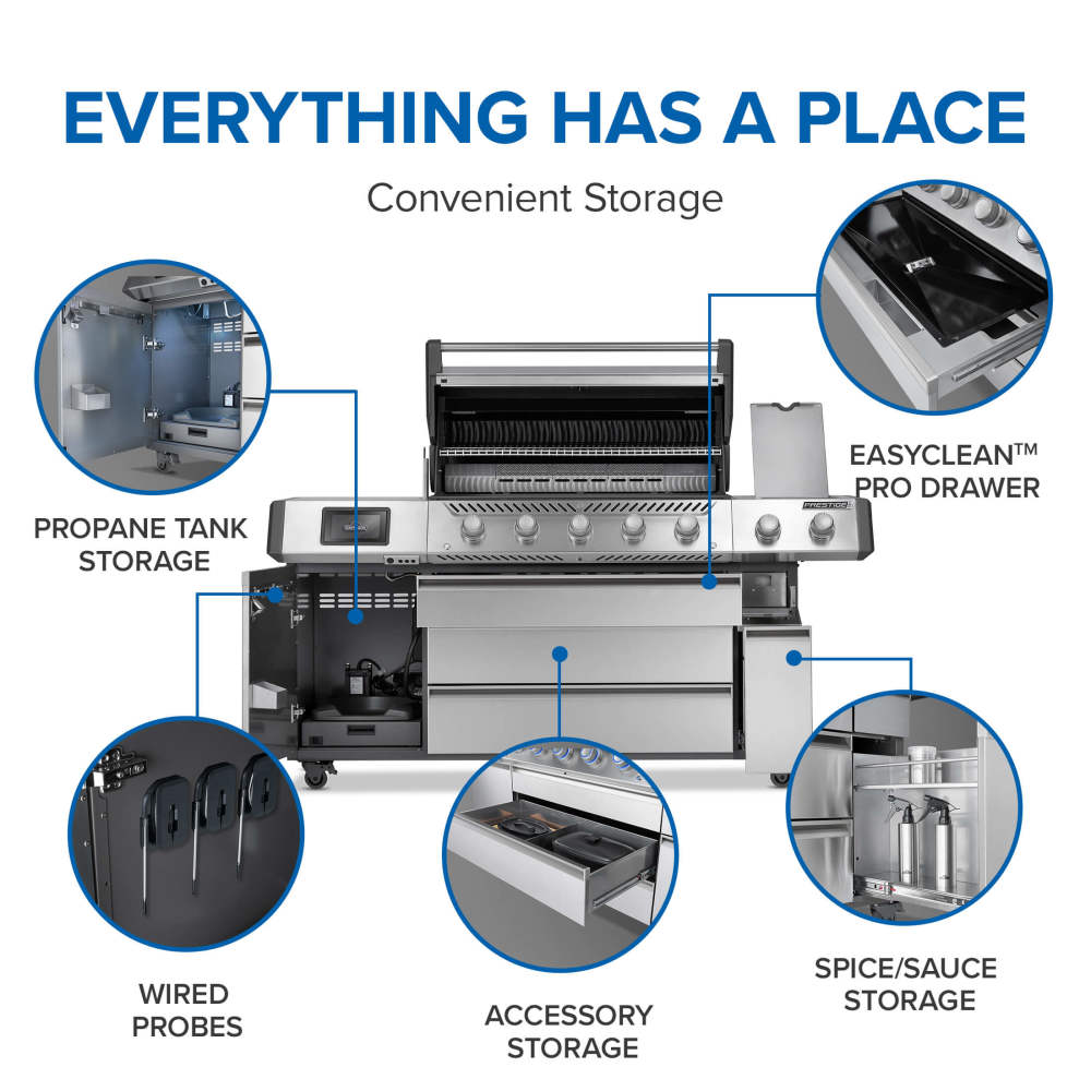 Napoleon Prestige PRO 665 Elite 77" 5 Main Burners Freestanding Propane Gas Grill With Smart Technology & Electric Smoker Box