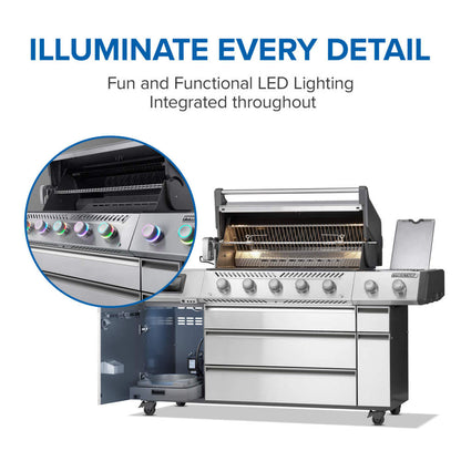 Napoleon Prestige PRO 665 Elite 77" 5 Main Burners Freestanding Propane Gas Grill With Smart Technology & Electric Smoker Box