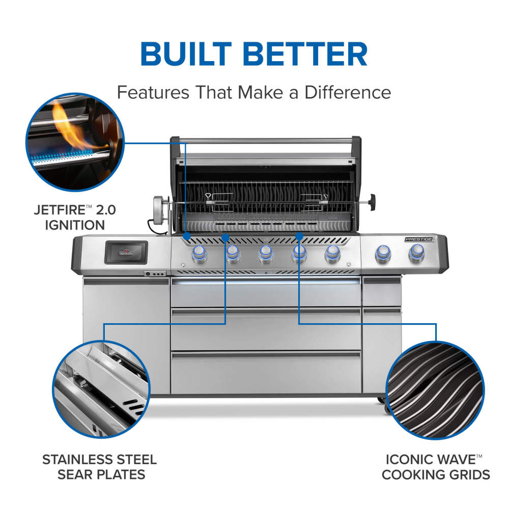 Napoleon Prestige PRO 665 Elite 77" 5 Main Burners Freestanding Propane Gas Grill With Smart Technology & Electric Smoker Box