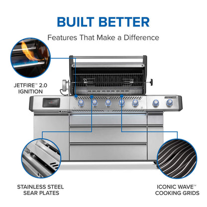 Napoleon Prestige PRO 665 Elite 77" 5 Main Burners Freestanding Propane Gas Grill With Smart Technology & Electric Smoker Box