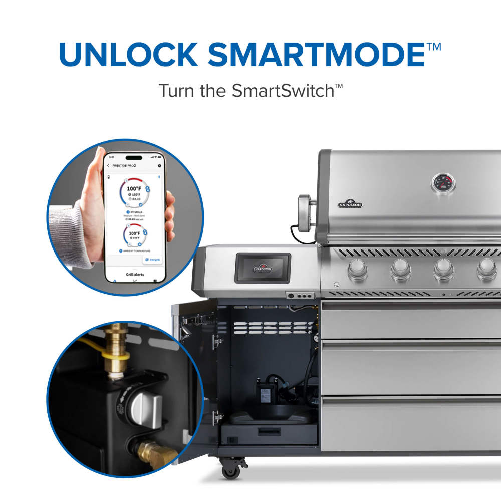 Napoleon Prestige PRO 665 Elite 77" 5 Main Burners Freestanding Propane Gas Grill With Smart Technology & Electric Smoker Box