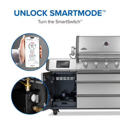 Napoleon Prestige PRO 665 Elite 77" 5 Main Burners Freestanding Propane Gas Grill With Smart Technology & Electric Smoker Box
