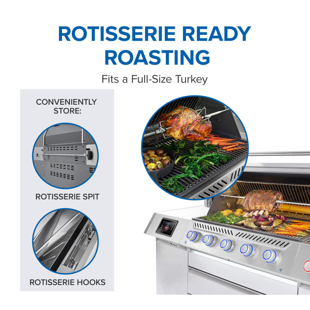 Napoleon Prestige PRO 665 Elite 77" 5 Main Burners Freestanding Propane Gas Grill With Smart Technology & Electric Smoker Box