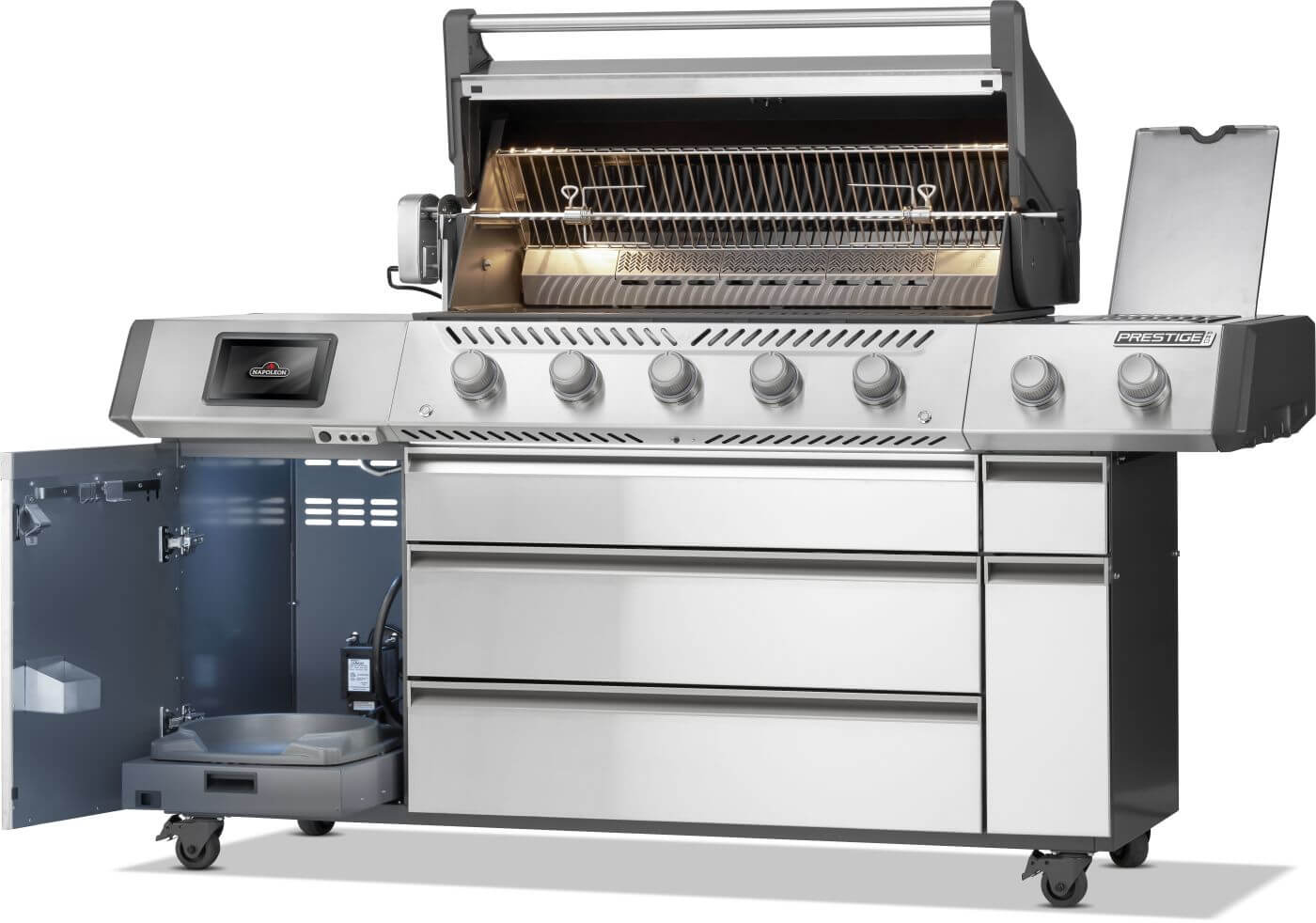 Napoleon Prestige PRO 665 Elite 77" 5 Main Burners Freestanding Propane Gas Grill With Smart Technology & Electric Smoker Box