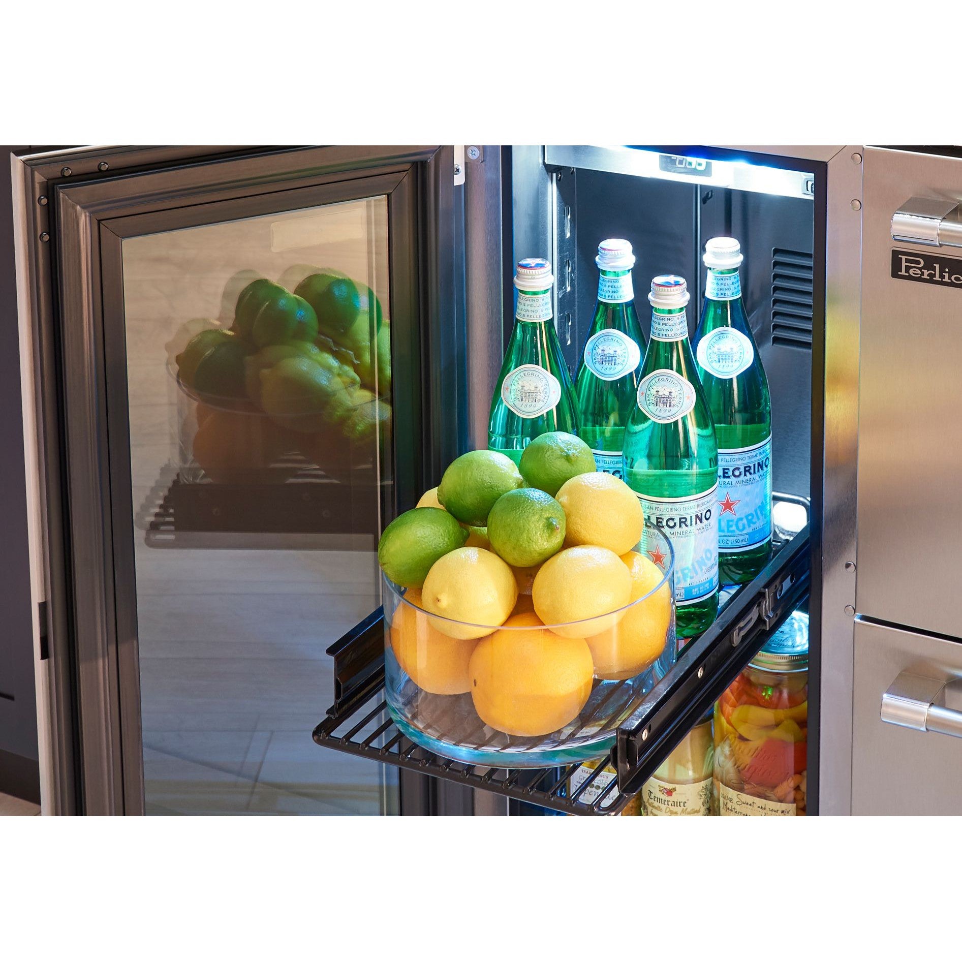 Perlick Signature Series 15" Marine Grade Refrigerator with Stainless Steel Glass Door Hinge Left