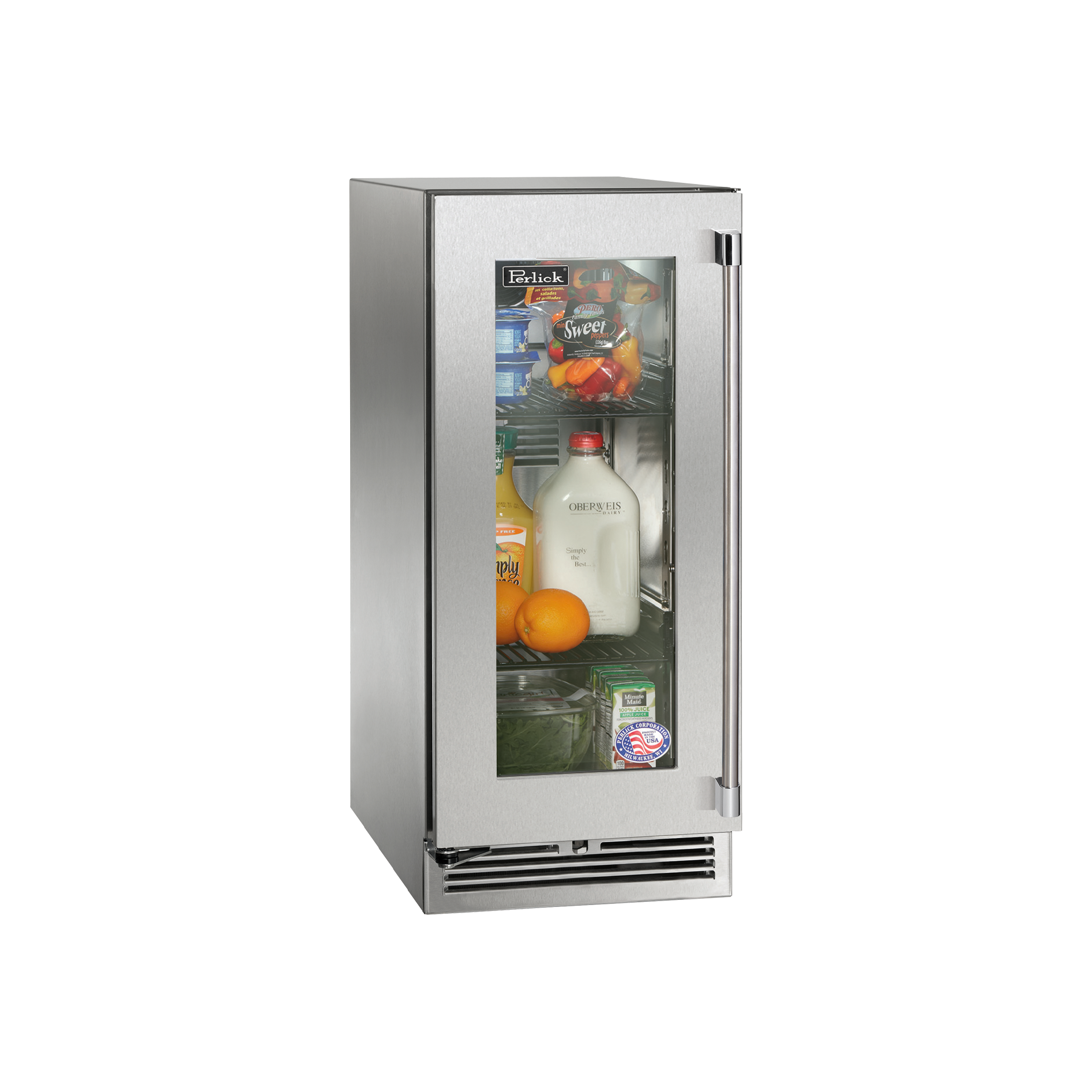 Perlick Signature Series 15" Marine Grade Refrigerator with Stainless Steel Glass Door Hinge Left