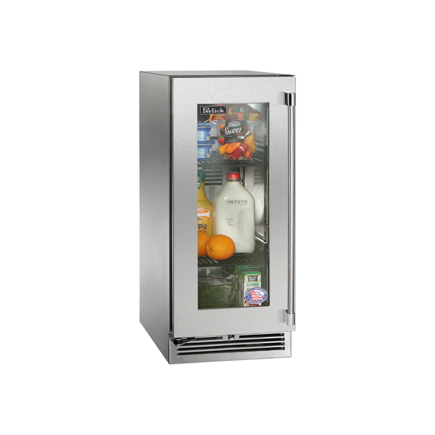 Perlick Signature Series 15" Marine Grade Refrigerator with Stainless Steel Solid Door Hinge Left