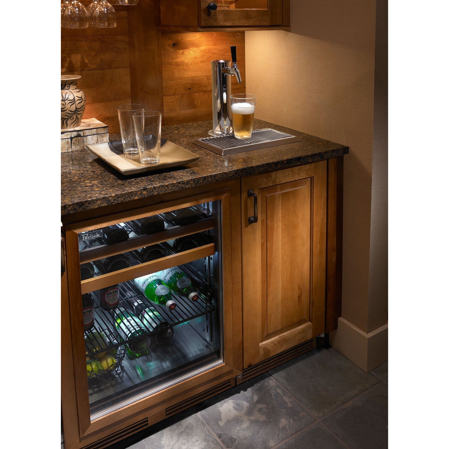 Perlick Signature Series 15" Outdoor Keg Dispenser with Fully Integrated Panel-Ready Solid Door Hinge Left with Lock