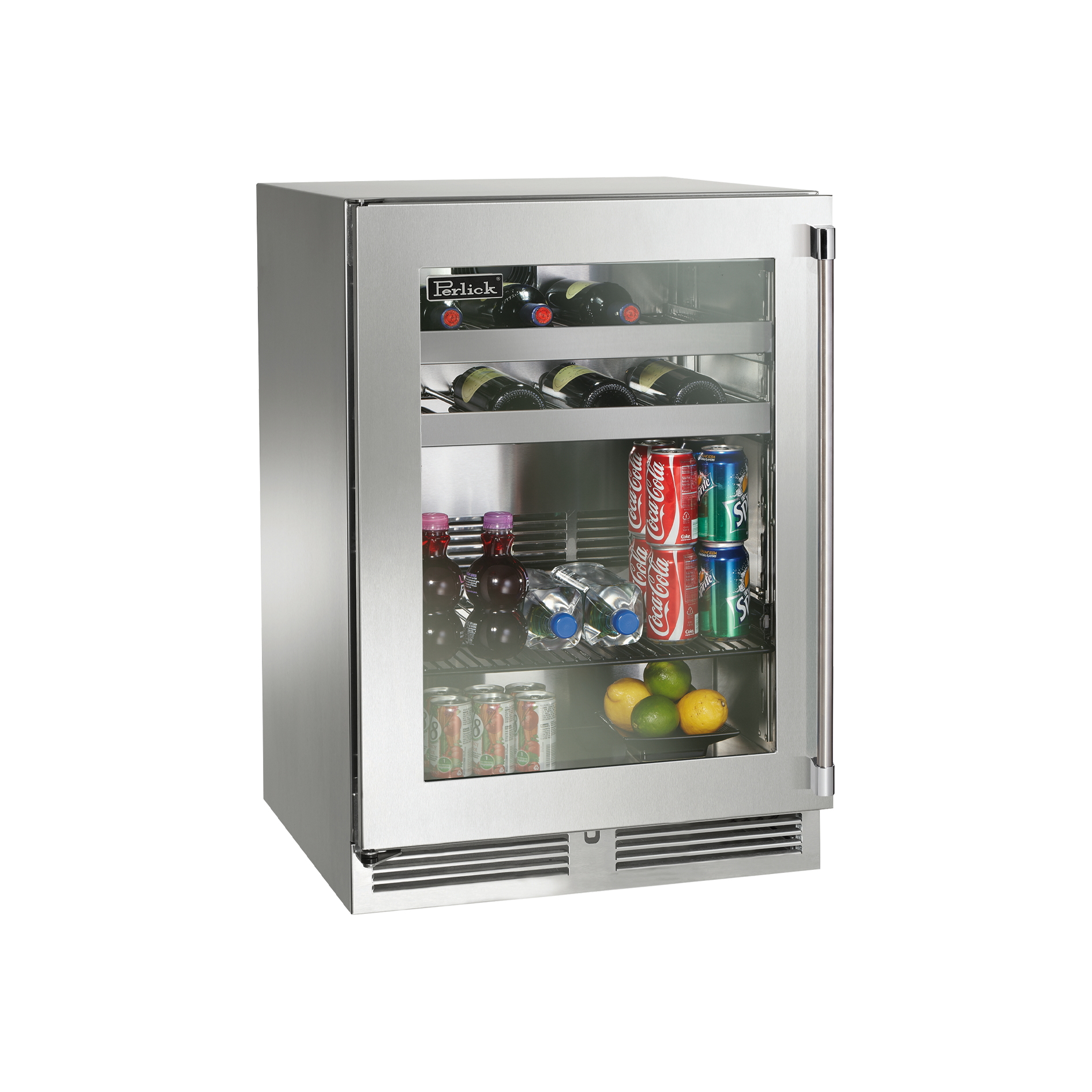 Perlick Signature Series 24" Marine Grade Beverage Center with Stainless Steel Glass Door Hinge Right with Lock
