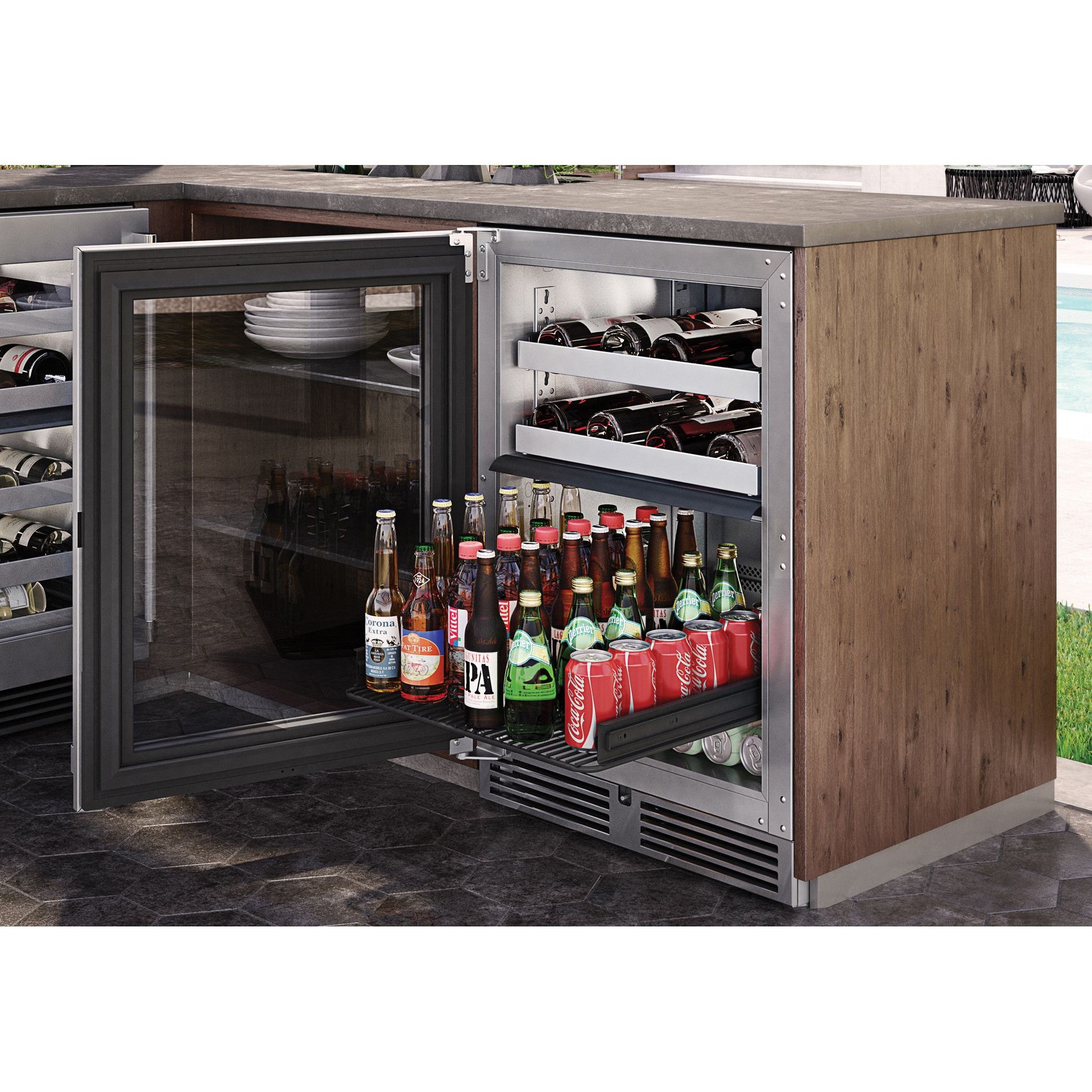 Perlick Signature Series 24" Marine Grade Dual-Zone Refrigerator/Wine Reserve with Fully Integrated Panel-Ready Glass Door Hinge Left with Lock