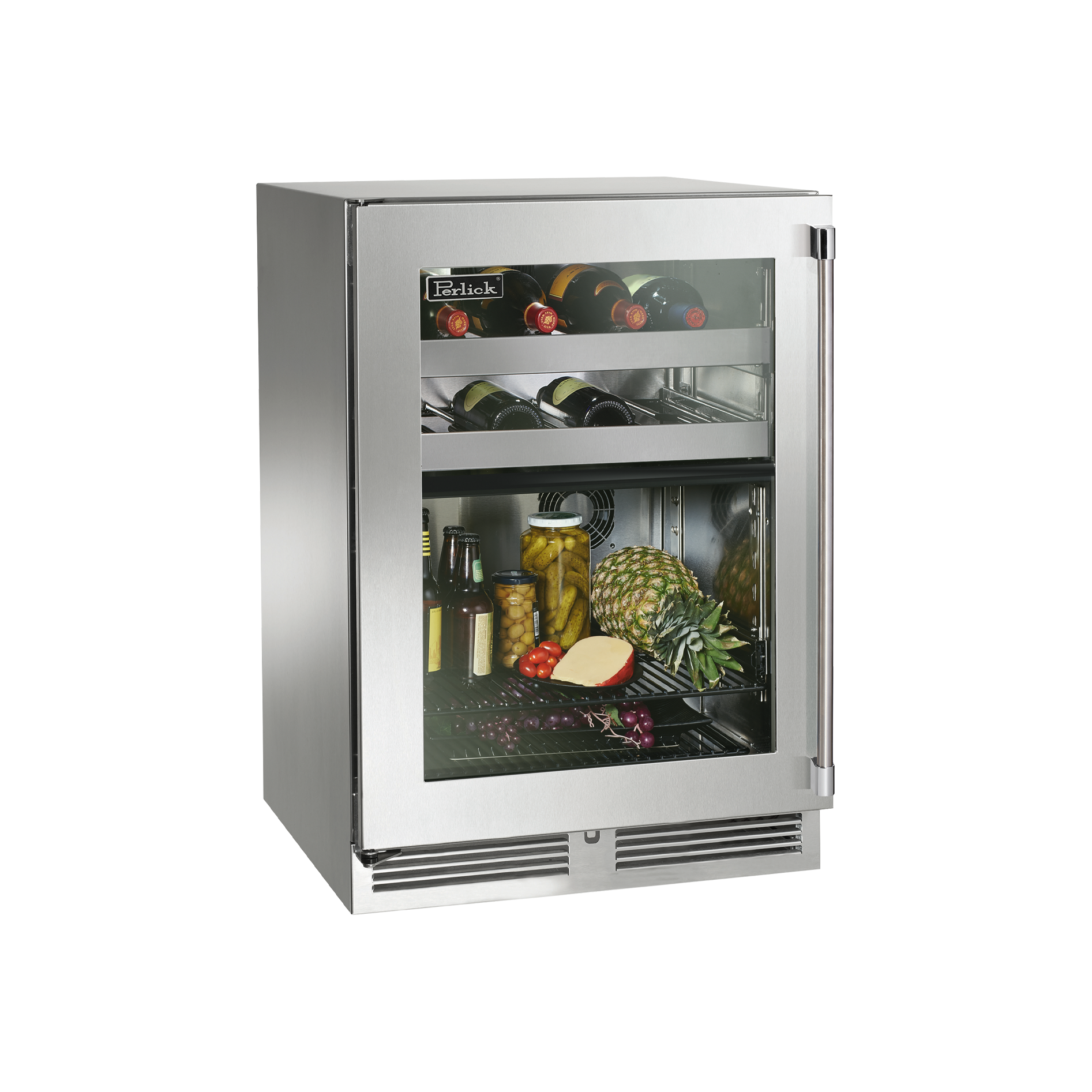 Perlick Signature Series 24" Marine Grade Dual-Zone Refrigerator/Wine Reserve with Fully Integrated Panel-Ready Glass Door Hinge Left with Lock