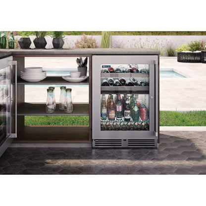 Perlick Signature Series 24" Marine Grade Dual-Zone Refrigerator/Wine Reserve with Stainless Steel Glass Door Hinge Right with Lock