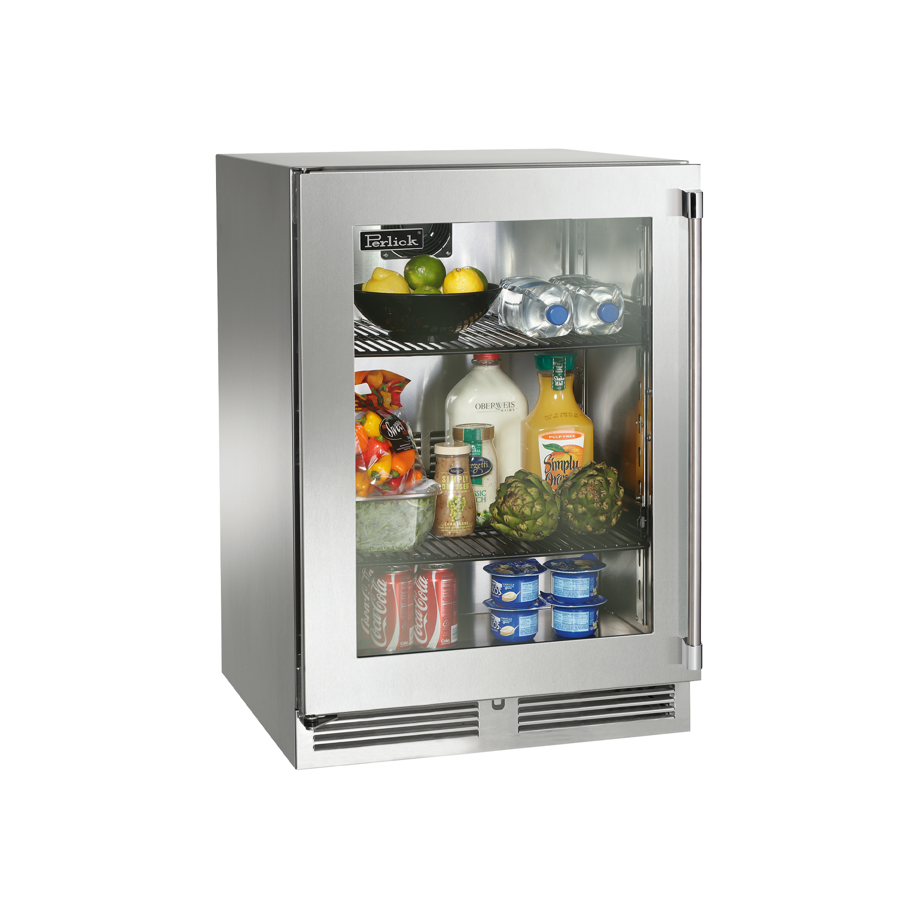 Perlick Signature Series 24" Marine Grade Refrigerator with Stainless Steel Glass Door Hinge Right