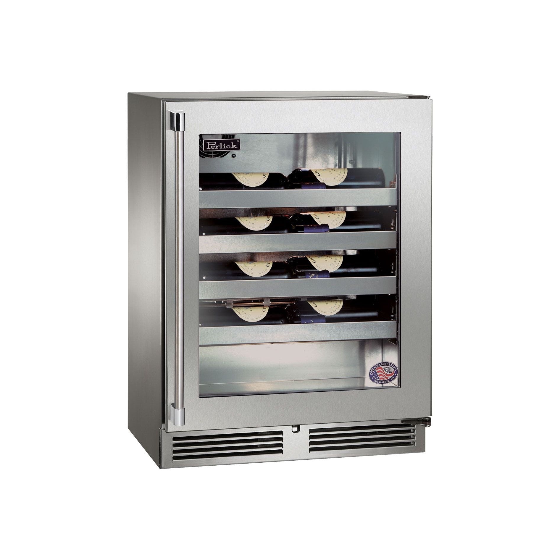 Perlick Signature Series 24" Marine Shallow Sottile Wine Reserve with Fully Integrated Panel-Ready Glass Door Hinge Left