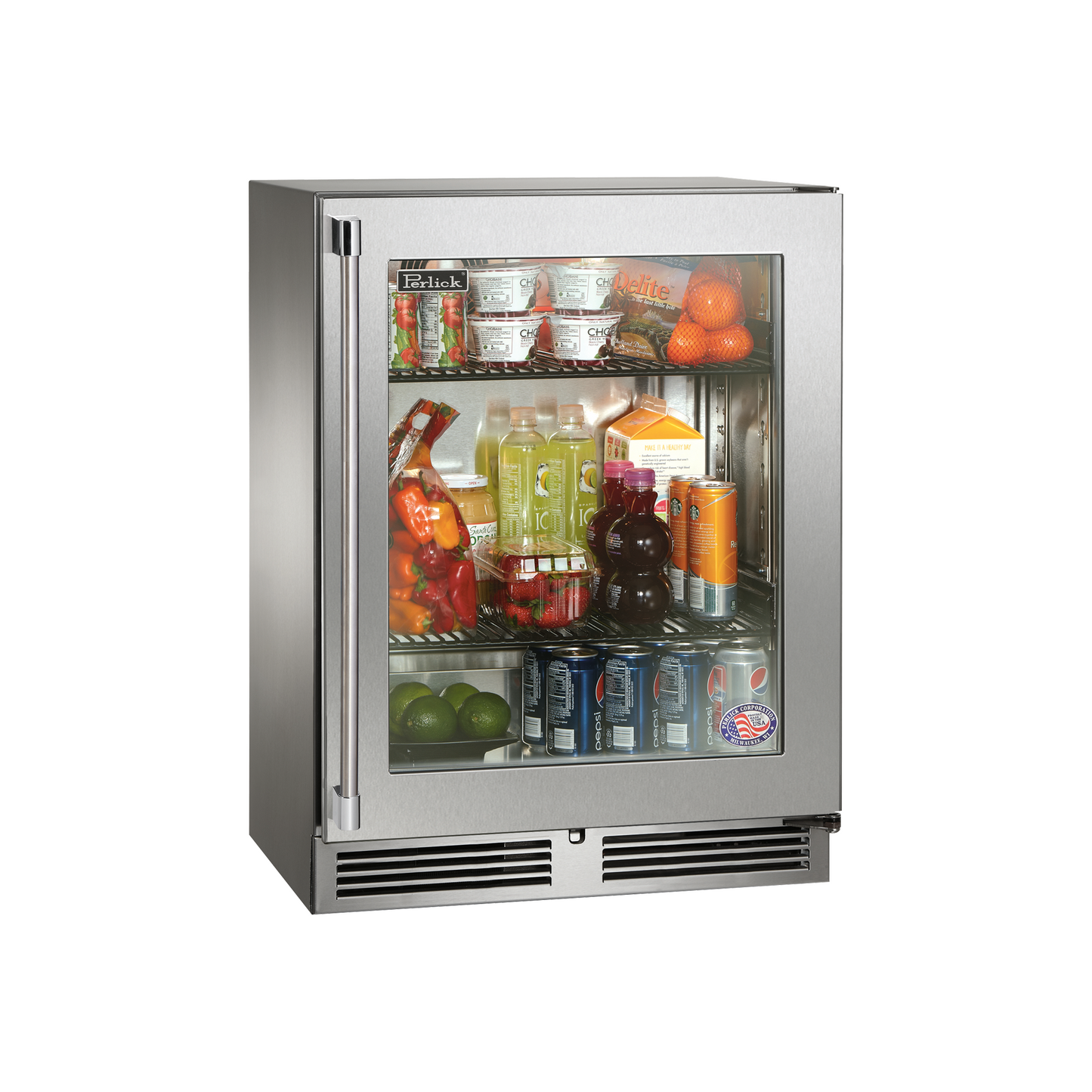 Perlick Signature Series 24" Shallow Depth Outdoor Refrigerator with Fully Integrated Panel-Ready Glass Door Hinge Left