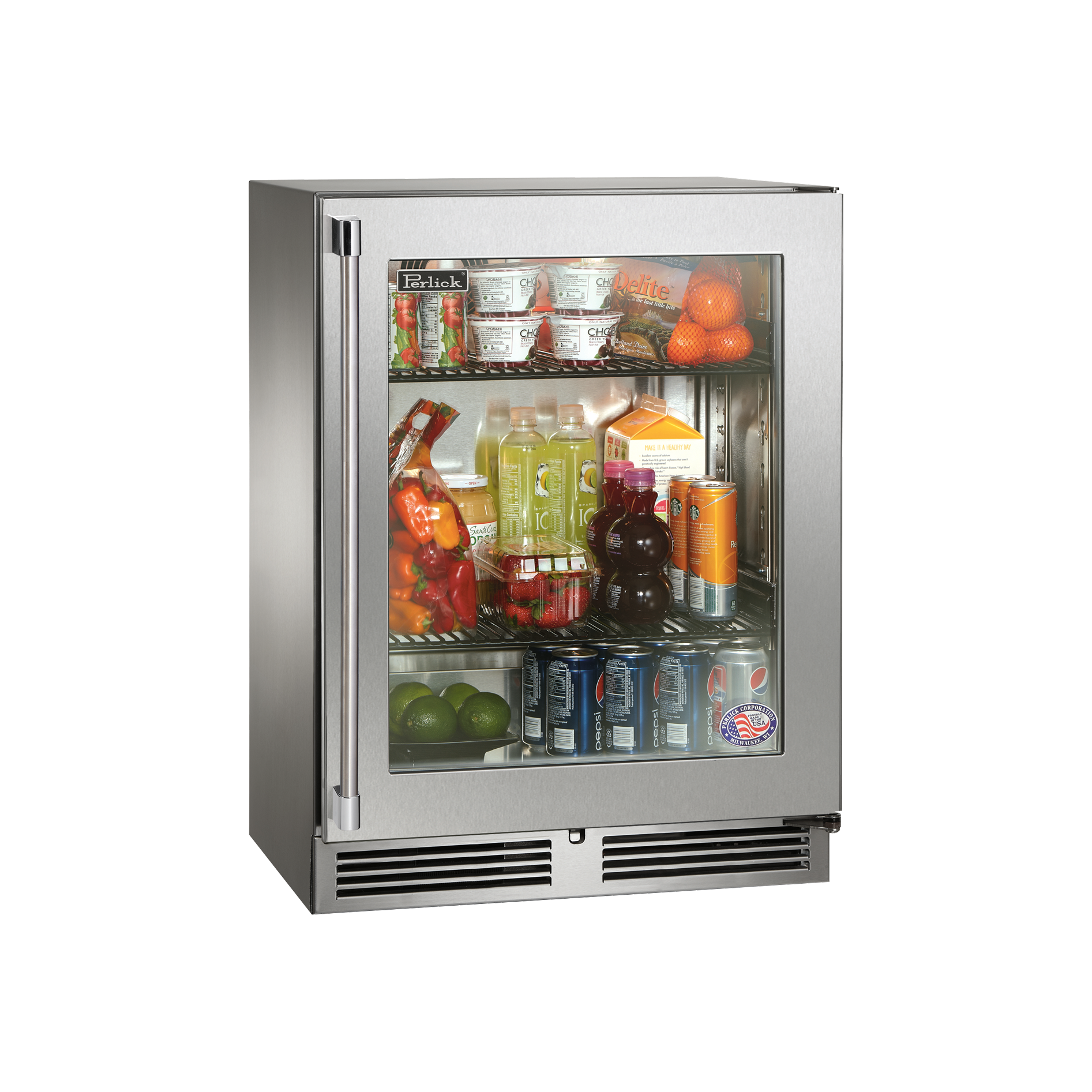 Perlick Signature Series 24" Shallow Depth Outdoor Refrigerator with Fully Integrated Panel-Ready Glass Door Hinge Right with Lock