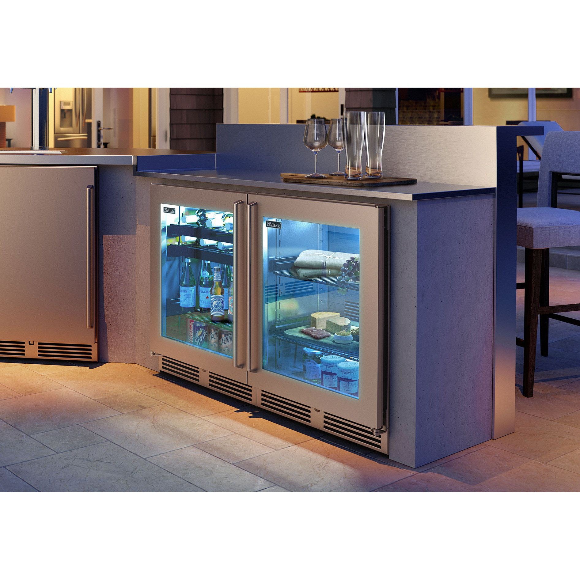 Perlick Signature Series 24" Shallow Depth Outdoor Refrigerator with Stainless Steel Glass Door Hinge Right with Lock