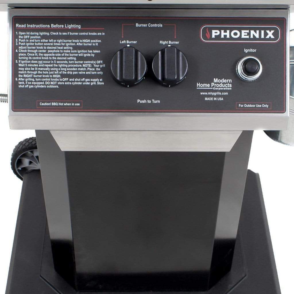 Phoenix Grills 52" Dual Burner Stainless Steel Gas Grill Head on Black Aluminum Patio Base