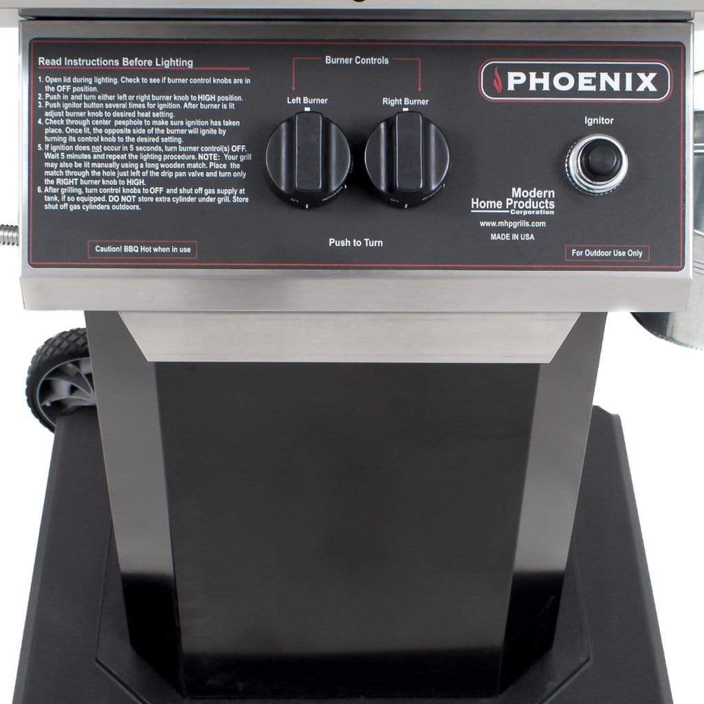 Phoenix Grills 52" Dual Burner Stainless Steel Gas Grill Head on Black Aluminum Pedestal Cart