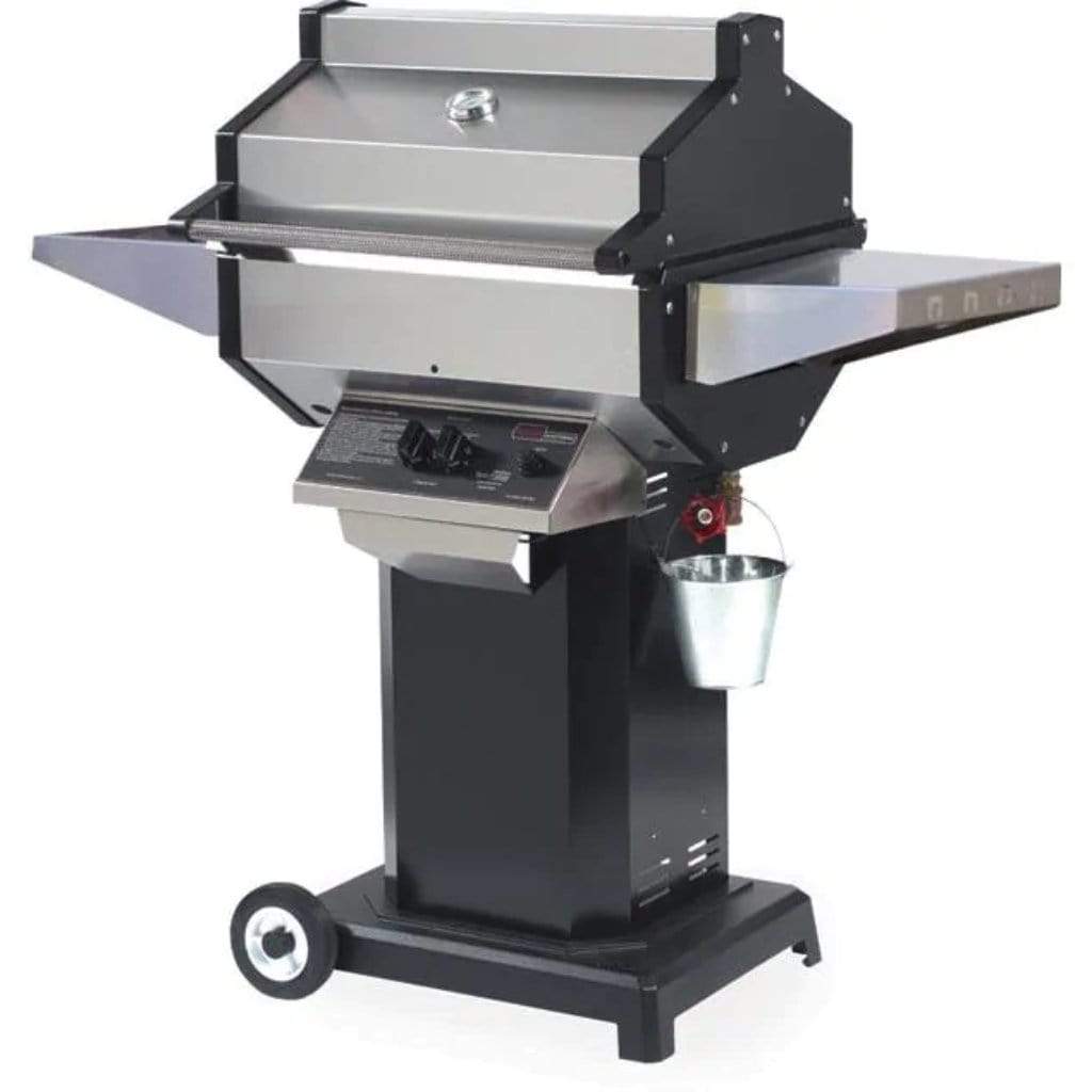 Phoenix Grills 52" Dual Burner Stainless Steel Gas Grill Head on Black Aluminum Pedestal Cart