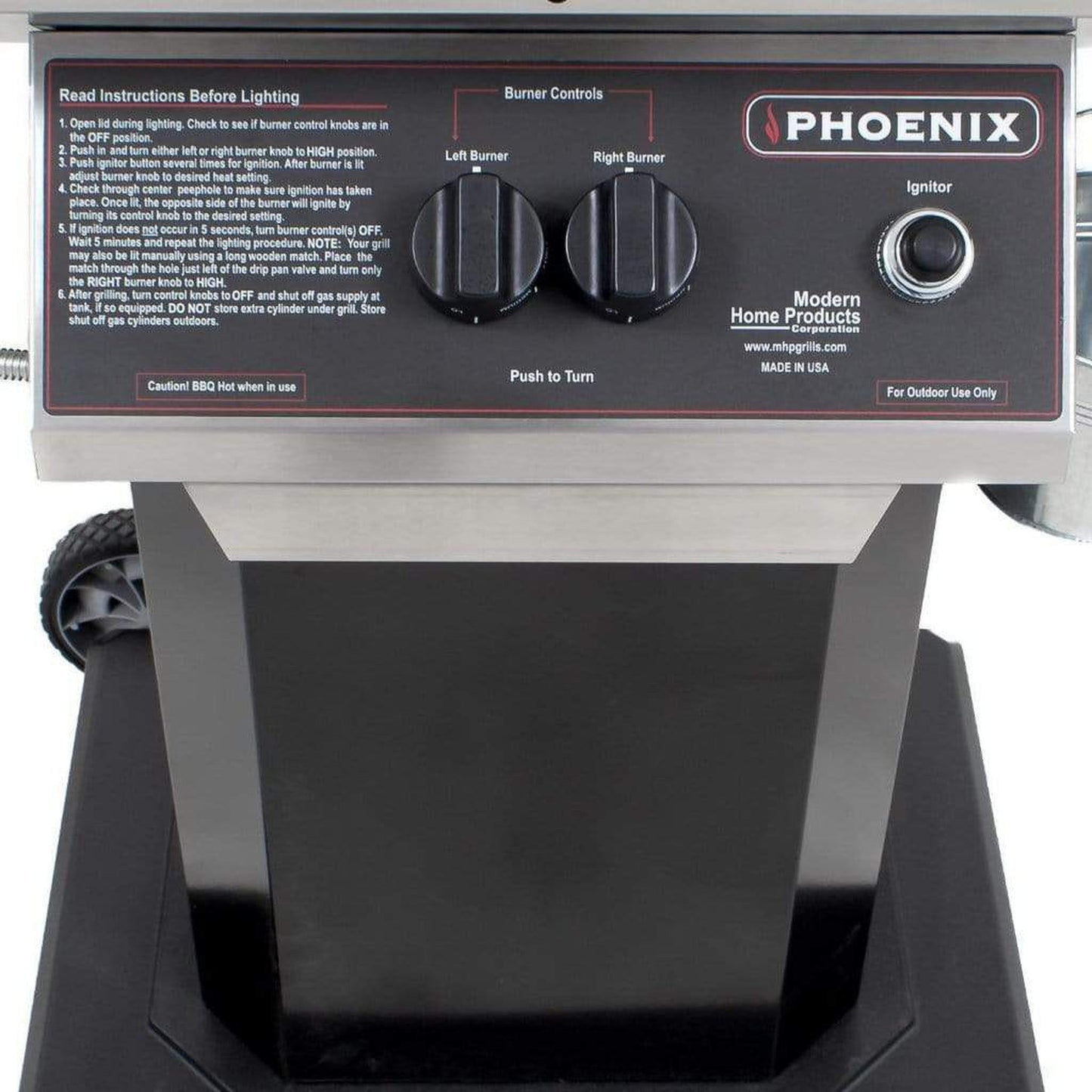 Phoenix Grills 52" Stainless Steel 2-Burner Liquid Propane Gas Grill on Black Aluminum Patio Base