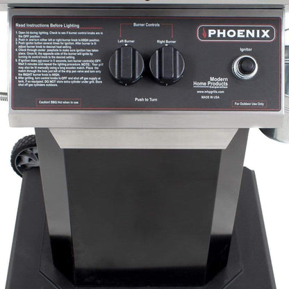 Phoenix Grills 52" Stainless Steel 2-Burner Liquid Propane Gas Grill on Black Aluminum Patio Base