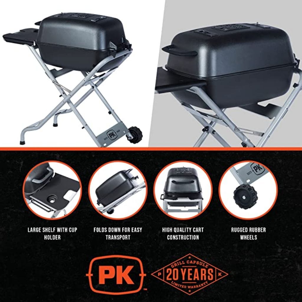 Portable Kitchen 37" Graphite The Original PK-TX Cast Aluminum Grill & Smoker w/ Black Side Shelves