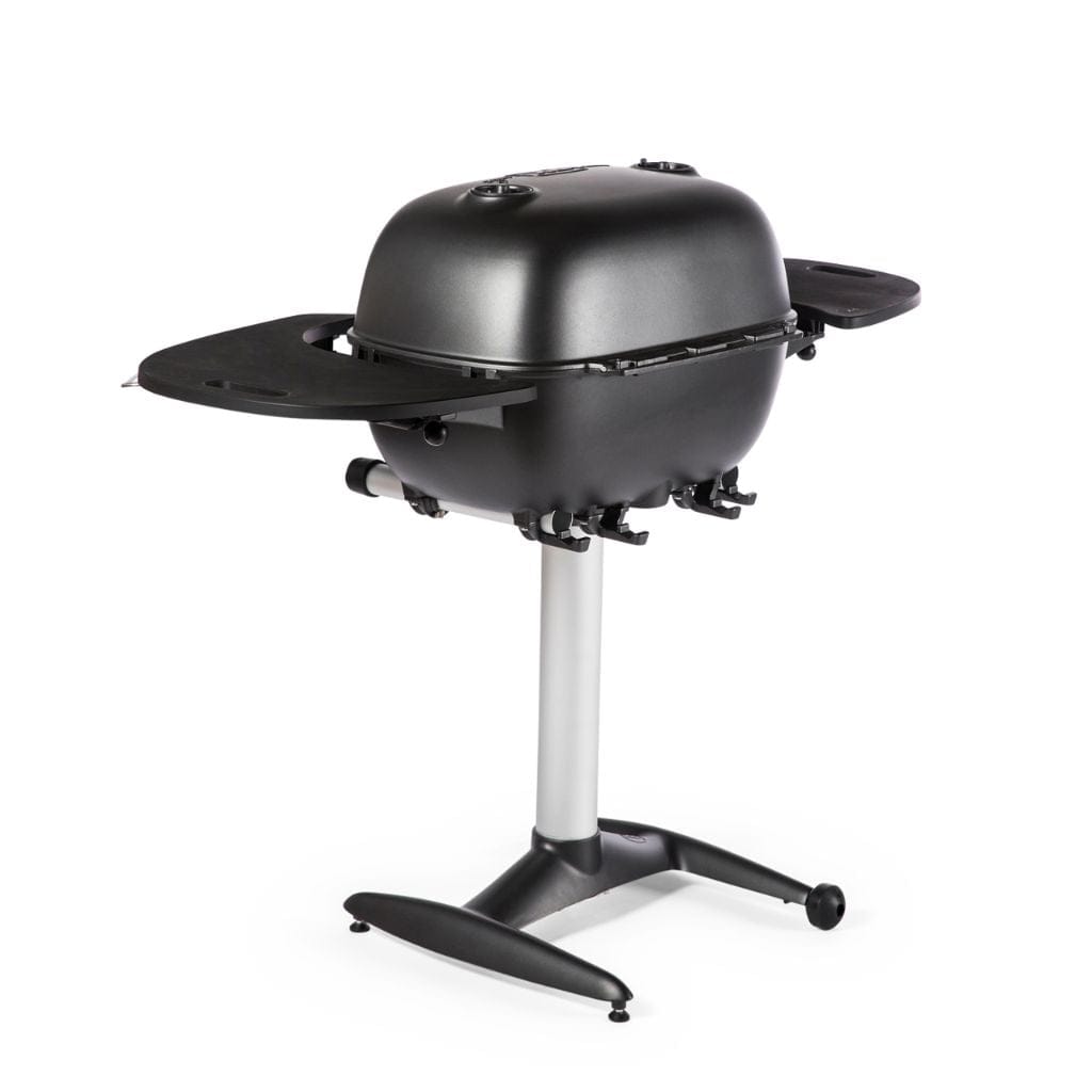 Portable Kitchen 42" Graphite PK360 Cast Aluminum Outdoor Charcoal Grill and Smoker w/ Black Side Shelves