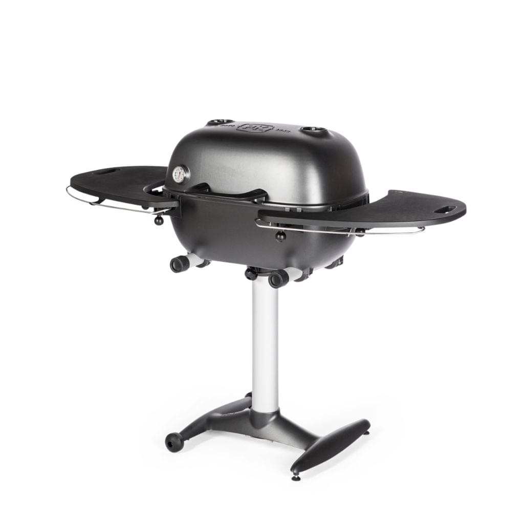 Portable Kitchen 42" Silver PK360 Cast Aluminum Outdoor Charcoal Grill and Smoker w/ Black Side Shelves