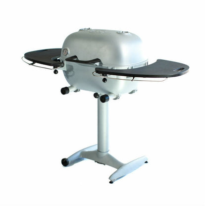 Portable Kitchen 42" Silver PK360 Cast Aluminum Outdoor Charcoal Grill and Smoker w/ Black Side Shelves