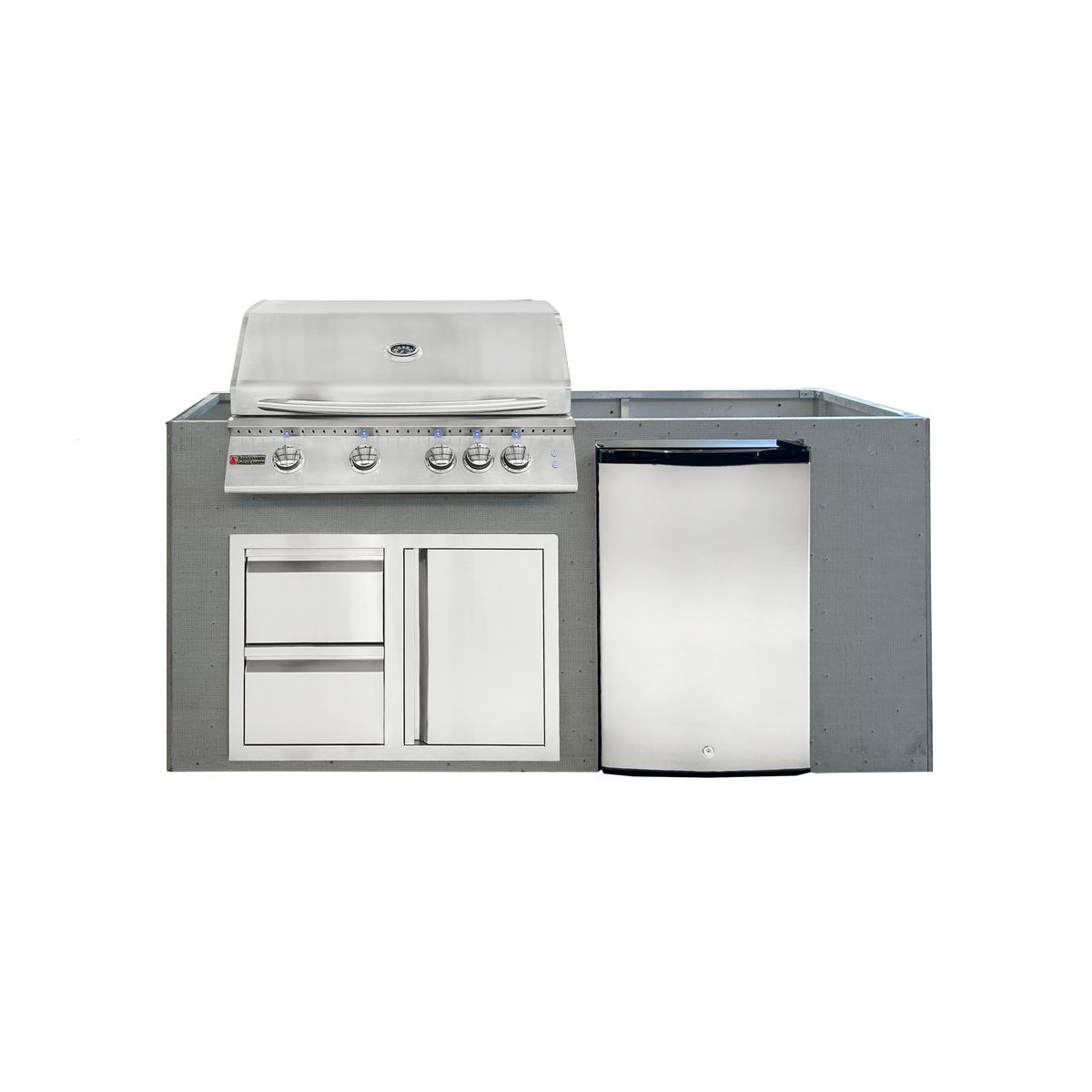 Renaissance Pro-Fit 6-Ft Unfinished Outdoor Island With 32" Natural Gas Grill With Lights, Right-Swing Double Drawer/Door and Refrigerator