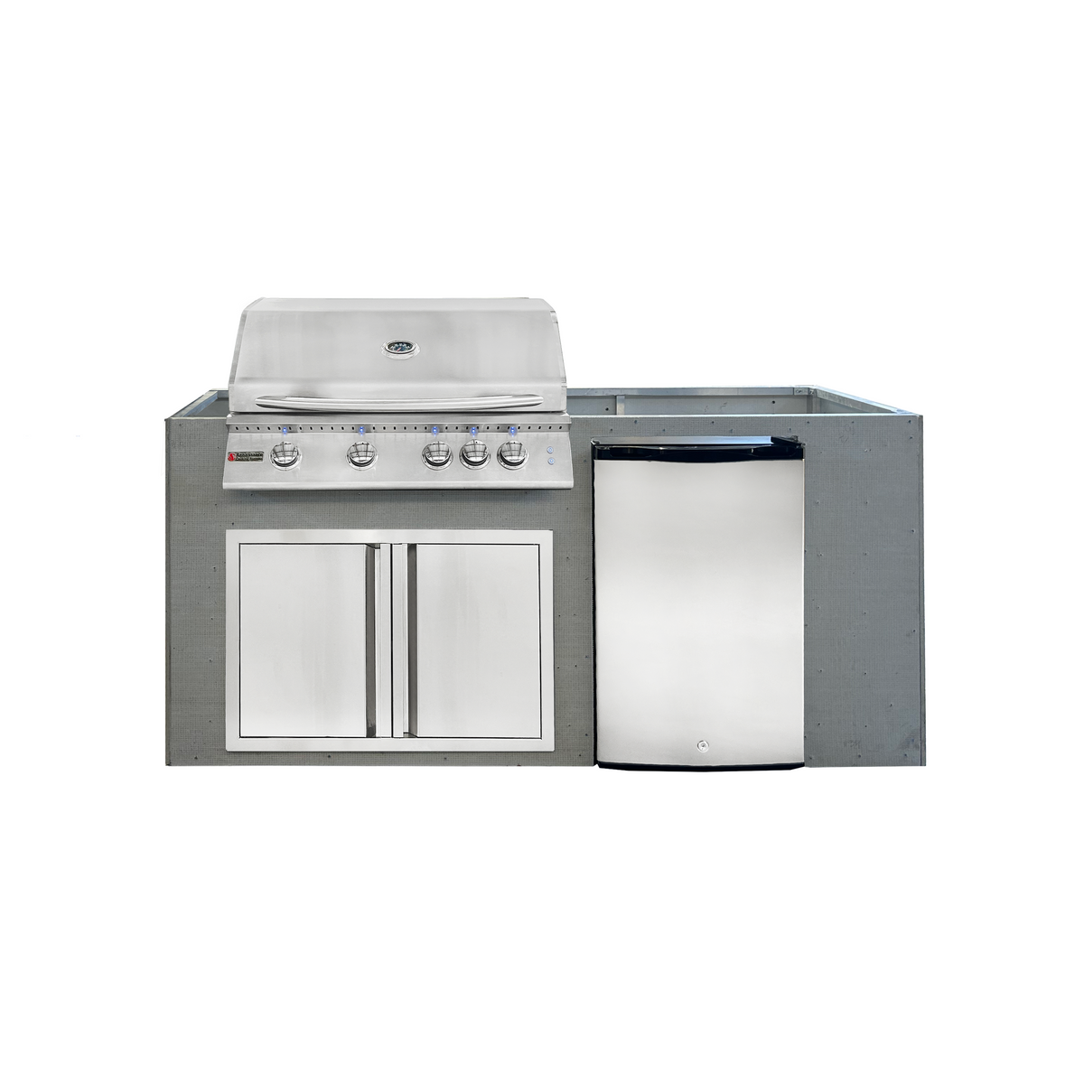 Renaissance Pro-Fit 6-Ft Unfinished Outdoor Island With 32" Natural Gas Grill With Lights, Double Door and Refrigerator