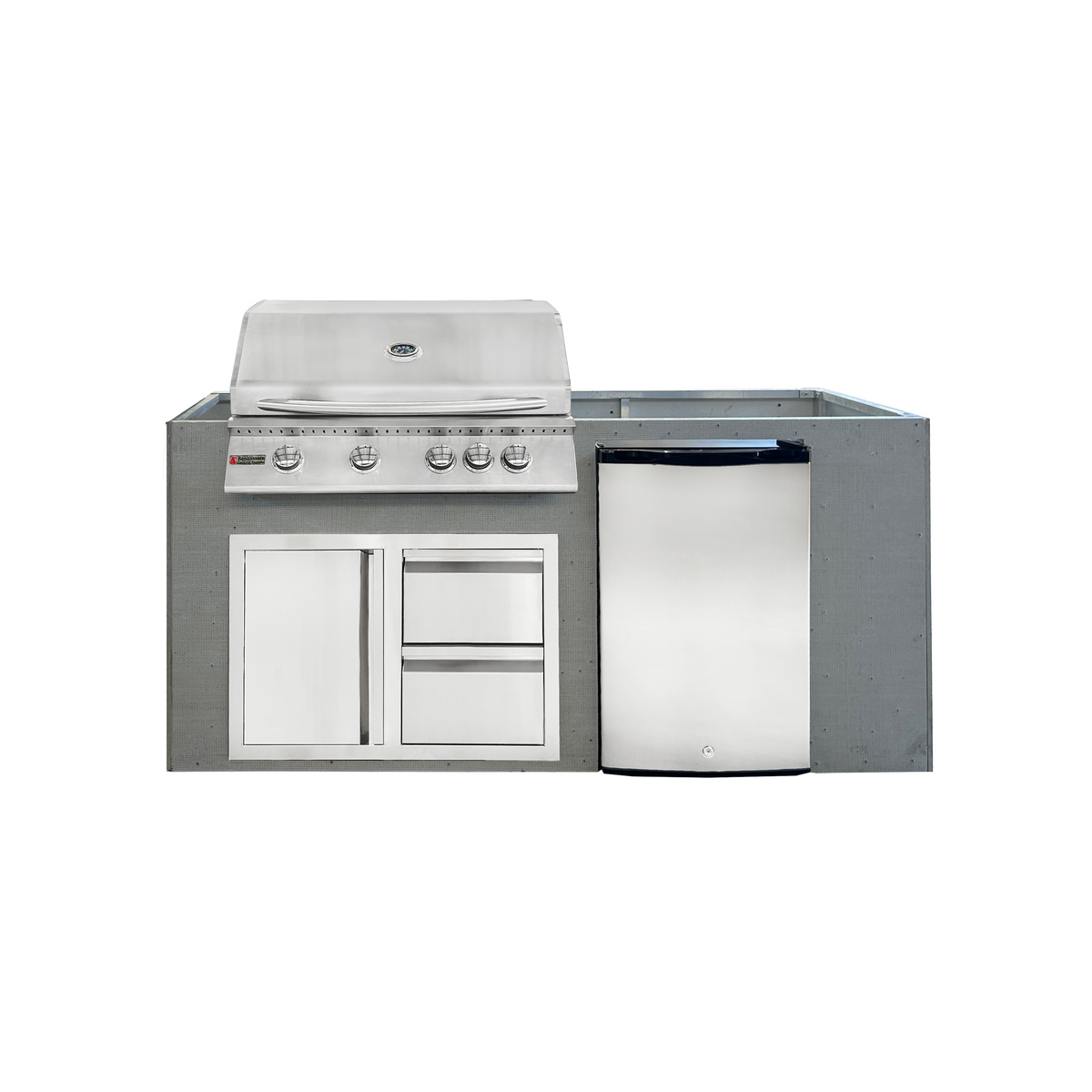 Renaissance Pro-Fit 6-Ft Unfinished Outdoor Island With 32" Natural Gas Grill, Left-Swing Double Drawer/Door and Refrigerator