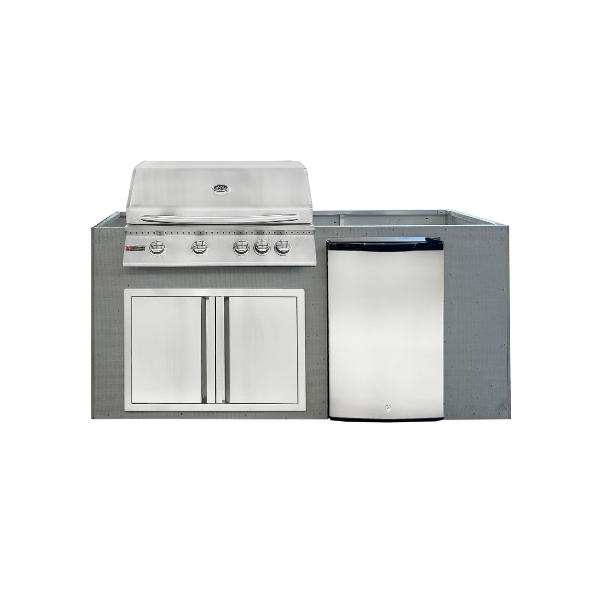 Renaissance Pro-Fit 6-Ft Unfinished Outdoor Island With 32" Natural Gas Grill, Double Door and Refrigerator