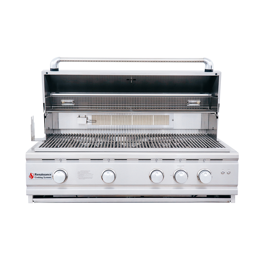 Renaissance Cutlass Pro Series 38" 5-Burner Built-In Natural Gas Grill With Briquette Tray Burner Covers