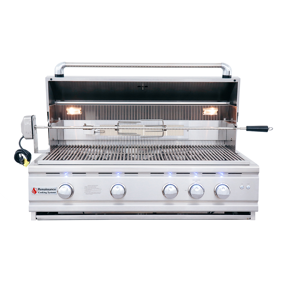 Renaissance Cutlass Pro Series 38" 5-Burner Built-In Natural Gas Grill With Briquette Tray Burner Covers