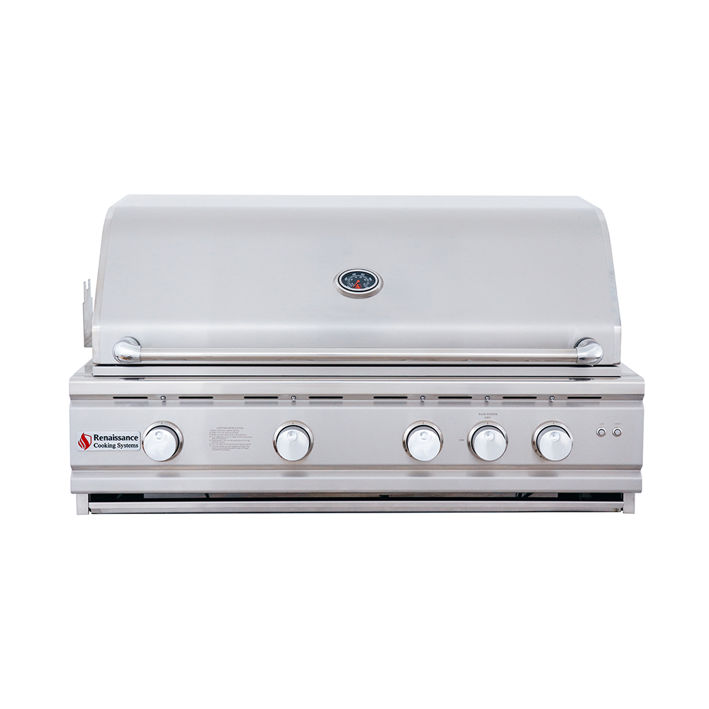 Renaissance Cutlass Pro Series 38" 5-Burner Built-In Natural Gas Grill With Briquette Tray Burner Covers