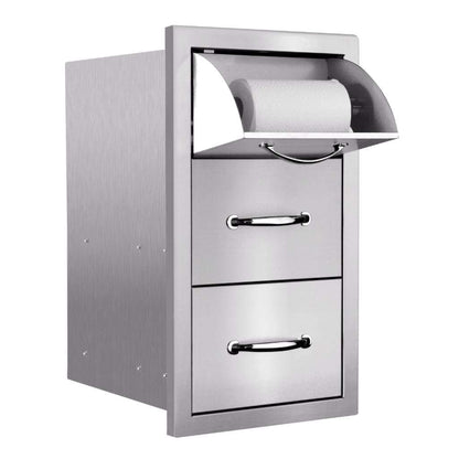 Summerset 17" Stainless Steel Vertical 2-Drawer & Paper Towel Holder Combo with Masonry Frame Return