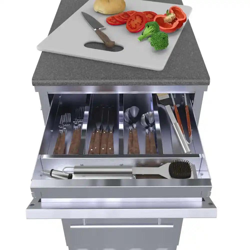 Sunstone 18" Stainless Steel Combo Paper Towel Holder/Cutlery Drawer & Insulated Ice Chest Dry Storage