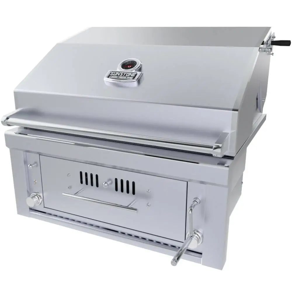 Sunstone 30" Stainless Steel Gas-Hybrid 2 Burner Charcoal/Wood Burning Propane Grill with IR Burner