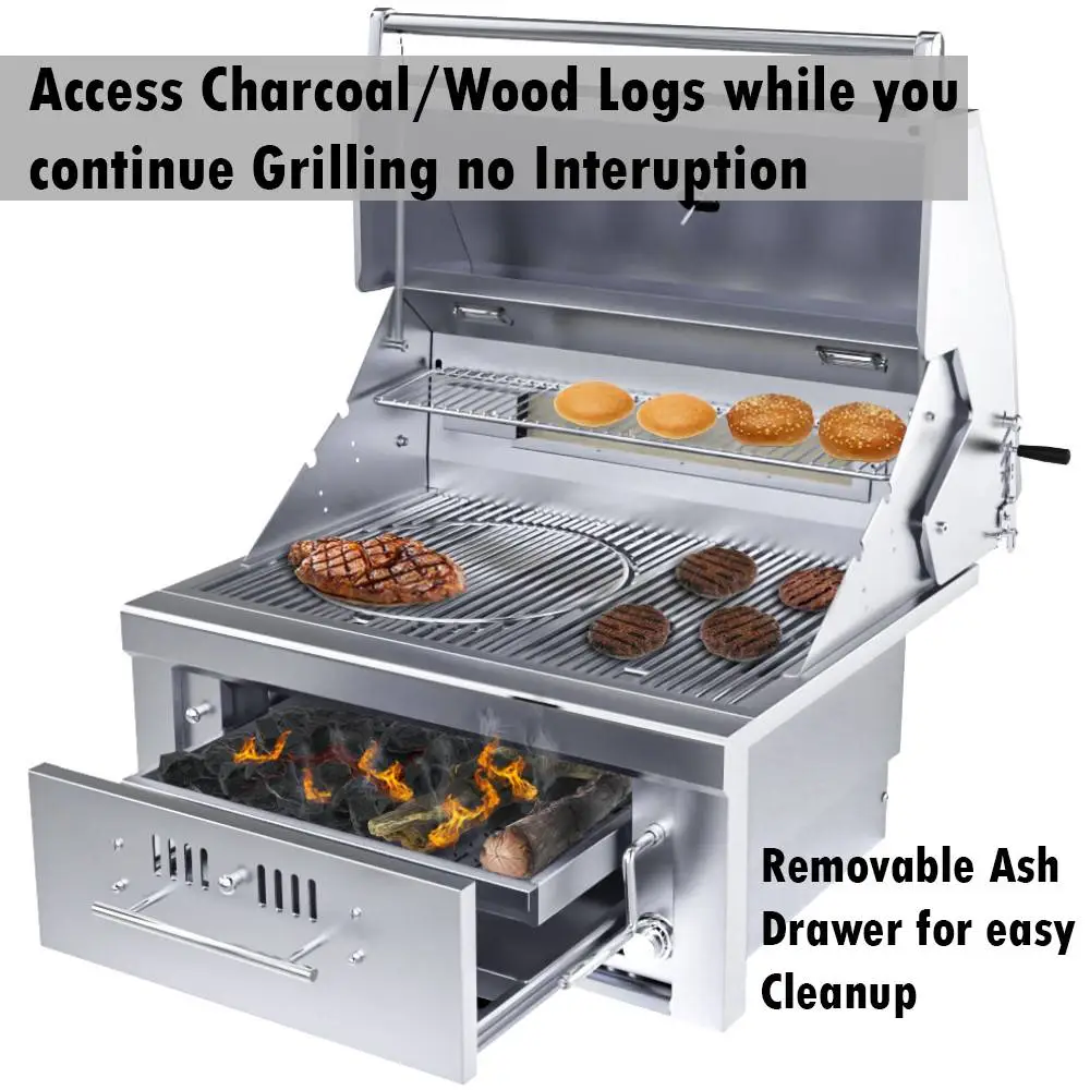 Sunstone 30" Stainless Steel Gas-Hybrid 2 Burner Charcoal/Wood Burning Propane Grill with IR Burner