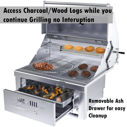Sunstone 30" Stainless Steel Gas-Hybrid 2 Burner Charcoal/Wood Burning Propane Grill with IR Burner