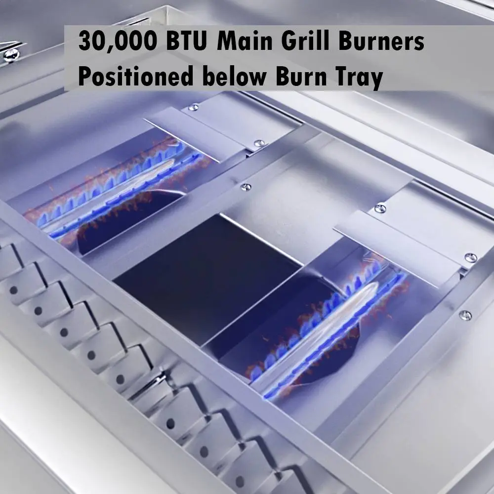 Sunstone 30" Stainless Steel Gas-Hybrid 2 Burner Charcoal/Wood Burning Propane Grill with IR Burner